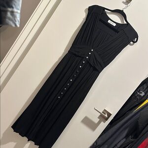 Ava Sky Black Dress with Front Buttons & Pockets